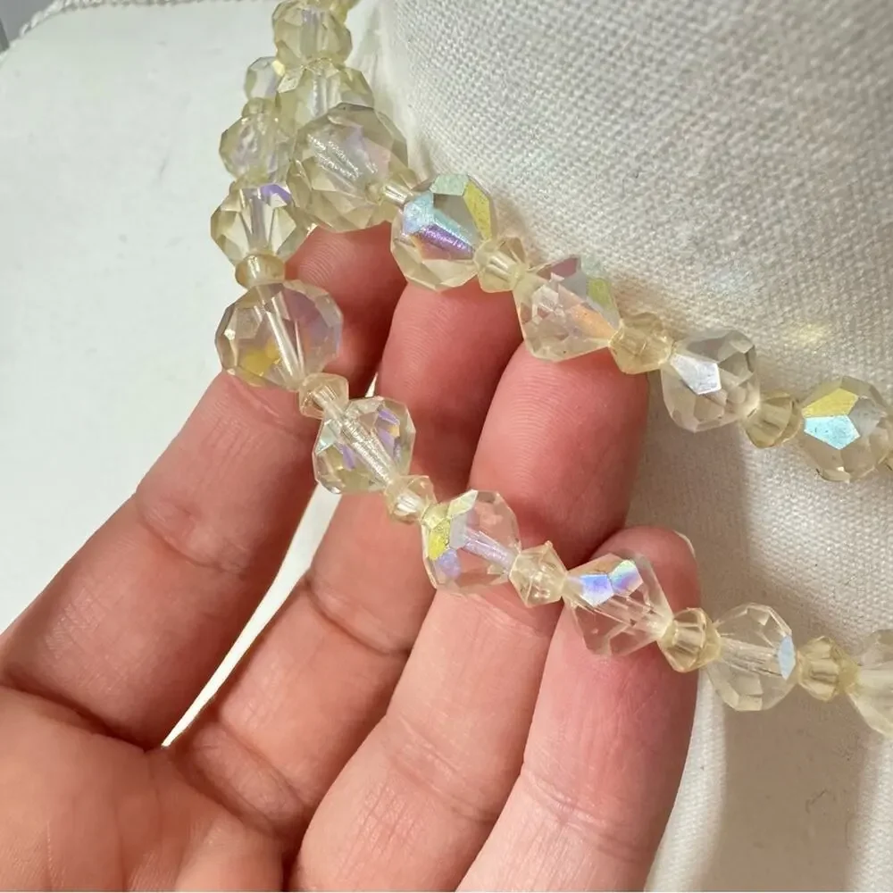Vintage Australian Crystal Two Strand Aurora Borealis Necklace Estate Jewelry